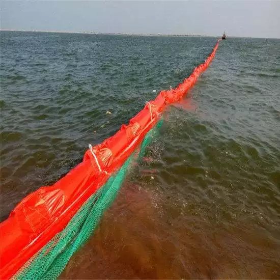 Environmentally orange silt curtain oil spill boom