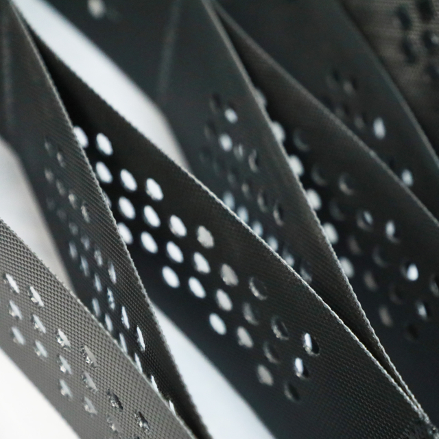 Close-up of high quality black perforated HDPE geocell sheets
