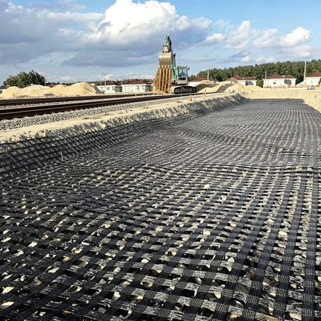 Heavy Duty High Junction Strength Low Creep PET Warp Knitted Geogrid for Retaining Walls Steep Slopes