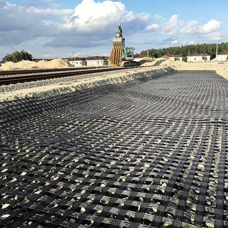 Heavy Duty High Junction Strength Low Creep PET Warp Knitted Geogrid for Retaining Walls Steep Slopes