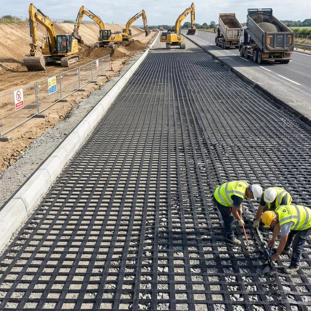 Heavy Duty High Junction Strength Low Creep PET Warp Knitted Geogrid for Retaining Walls Steep Slopes